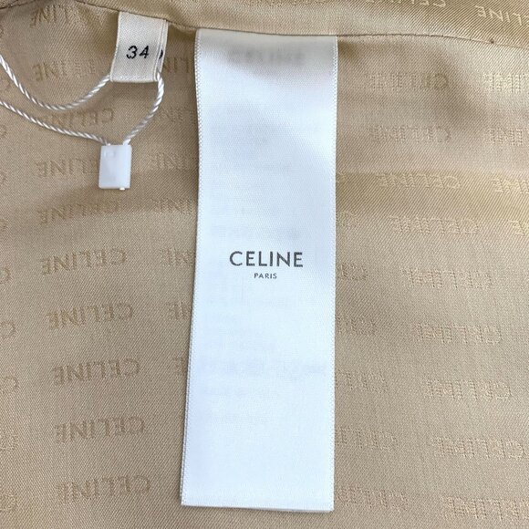 Celine Paris Beige Woven Cotton-Blend Jacket With Gold Buttons Round-Neck Long S - Picture 4 of 8